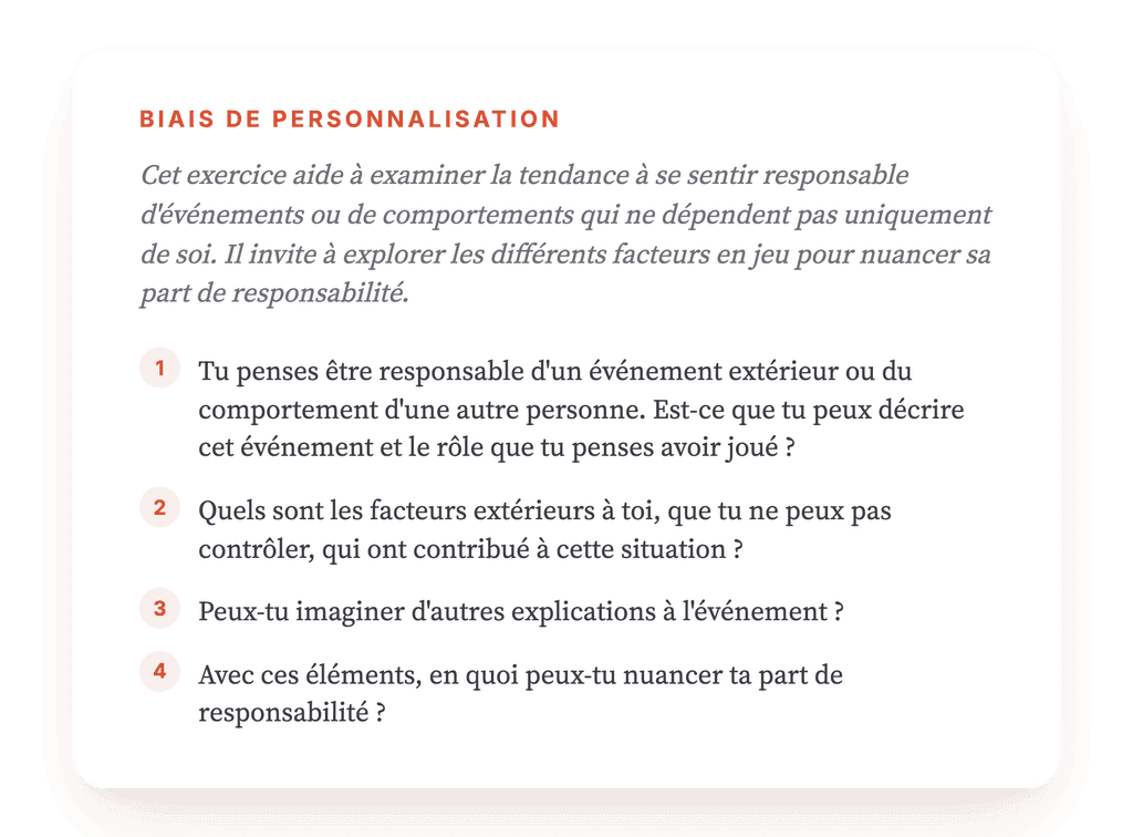 Personnalisation et responsabilité perçue : outil clinique guidé
