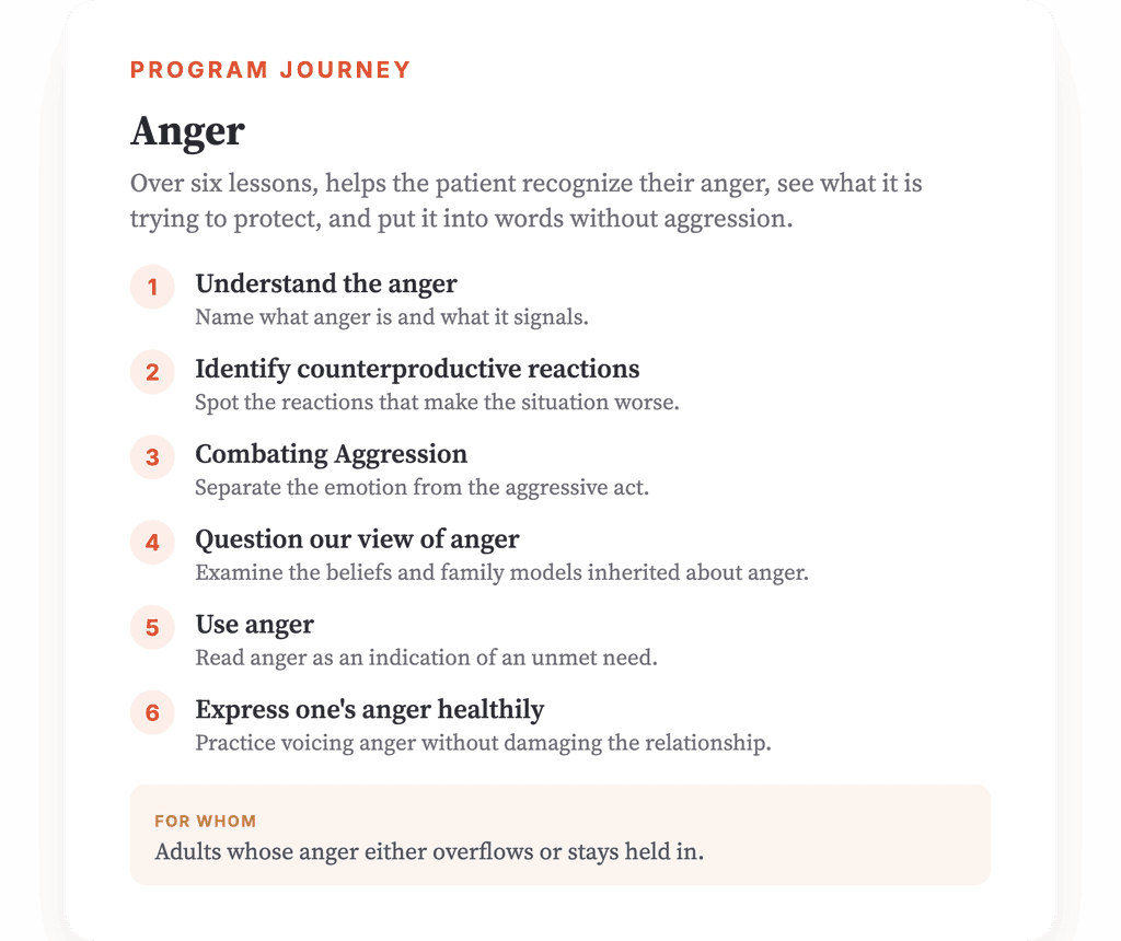 Anger Psychoeducation: A 6-Lesson Clinical Program