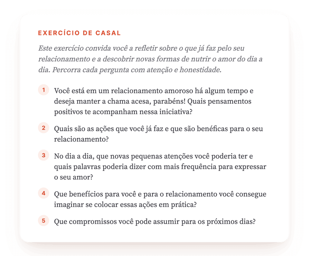 Manter a Chama: exercício guiado para o vínculo afetivo duradouro