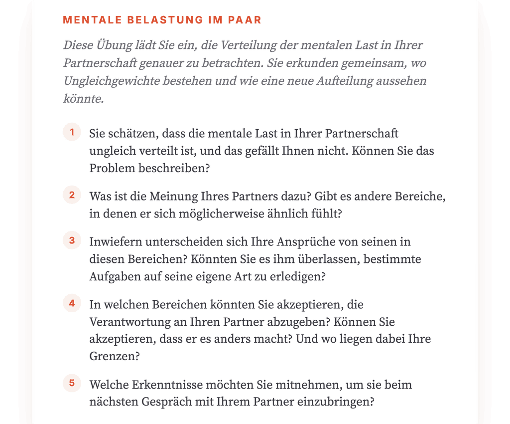 Zu viel mentale Last im Paar: strukturierte Reflexionsübung
